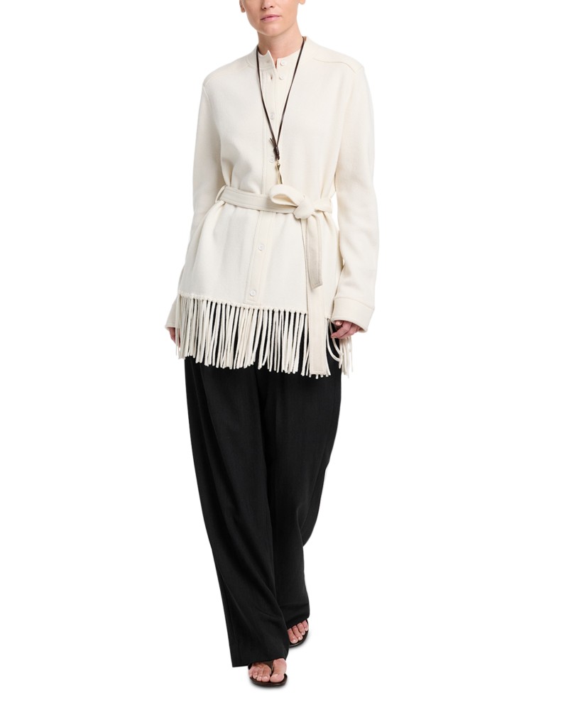 Twp Thea Cashmere Belted Fringe Trim Coat in Ivory