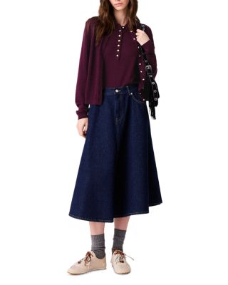 Jamy Denim Flared Midi Skirt in Navy