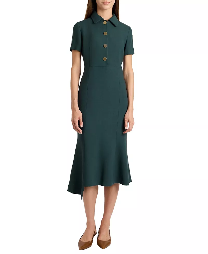 Santorelli Sahara Short Sleeve Asymmetric Midi Twill Dress