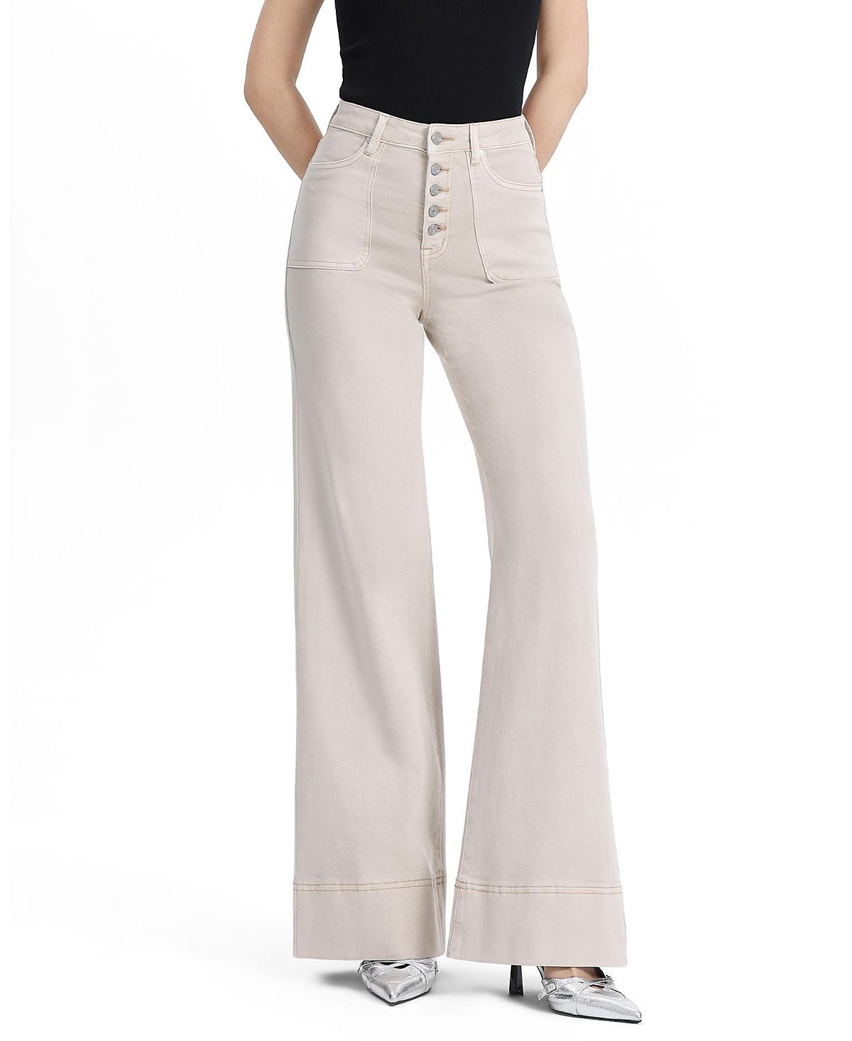 Bayeas High Rise Wide Leg Button Fly High-Stitched Hem Denim Jeans