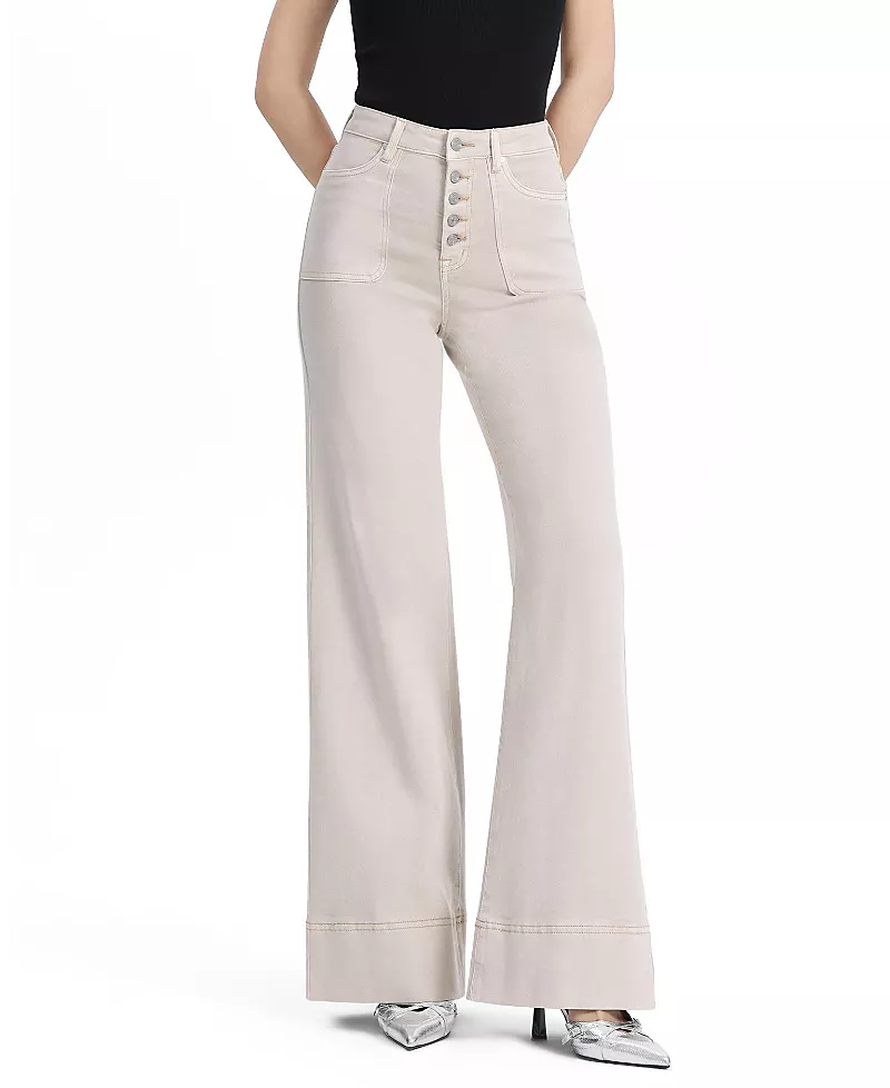 Bayeas High Rise Wide Leg Button Fly High-Stitched Hem Denim Jeans in Dawna