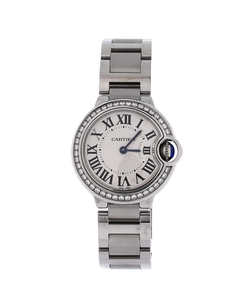 Pre-owned Pre-owned Cartier Cartier Ballon Bleu De Cartier Quartz Watch In Stainless Steel With Diamond Bezel 28mm In Dial Color: Natural