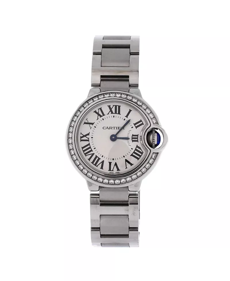Pre-Owned Cartier Ballon Bleu de Cartier Quartz Watch in Stainless Steel with Diamond Bezel 28mm