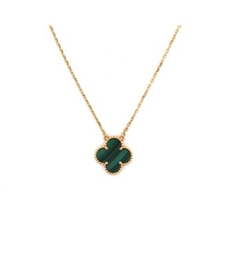  Vintage Alhambra Pendant Necklace 18K Gold and Malachite, 16.5"