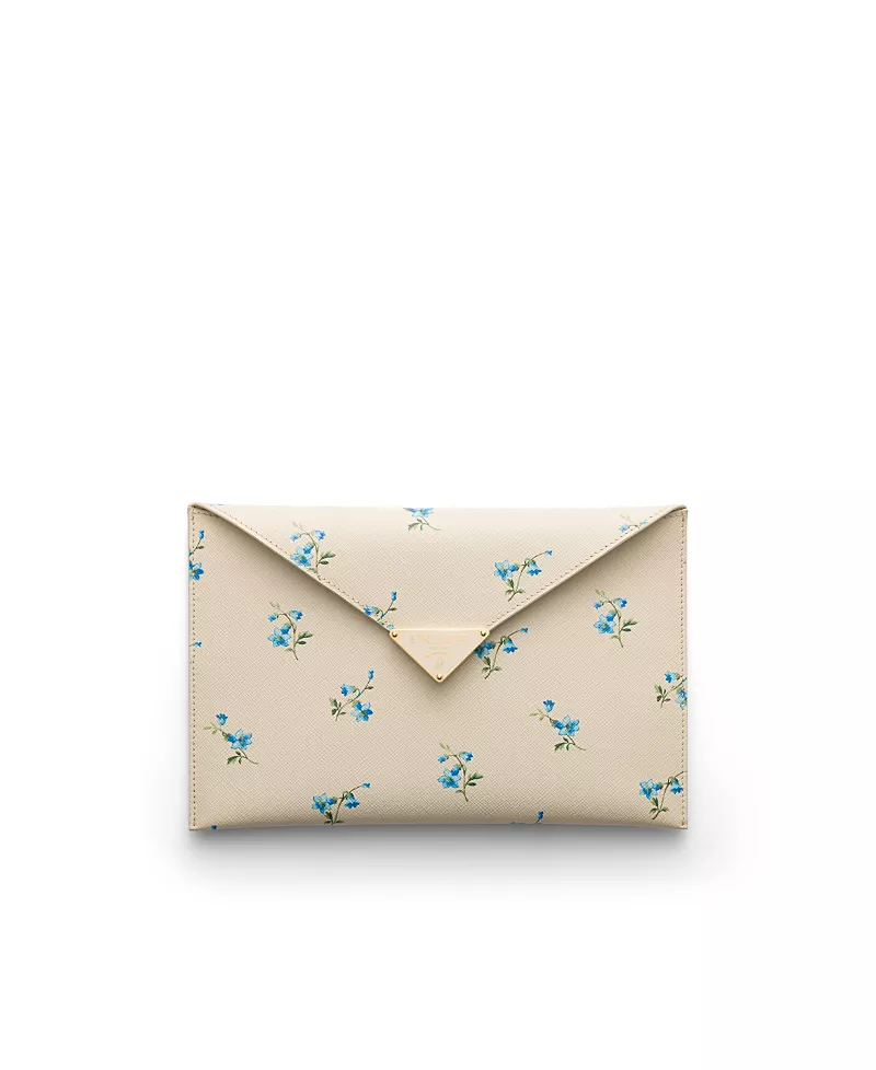 Prada Printed Saffiano Leather Envelope Clutch