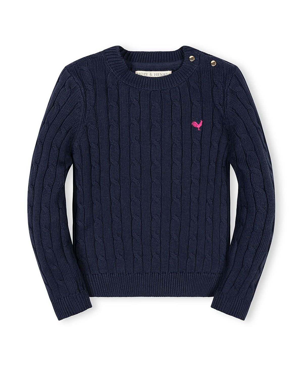 Hope & Henry Girls' Organic Crew Neck Cable Sweater - Little Kid, Big Kid