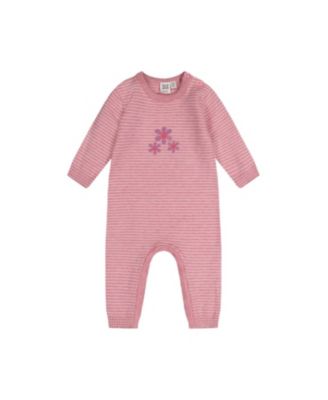 Girls' Knitted Flower Stripe Button Romper - Baby