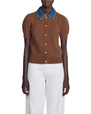 Cardigan with Denim Collar
