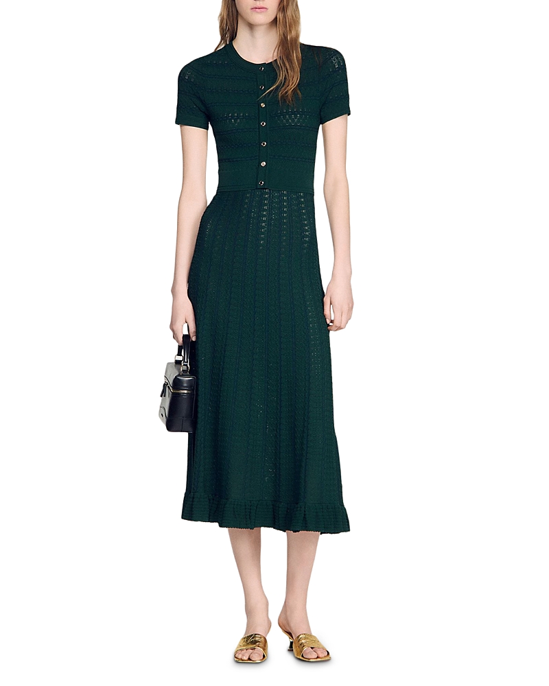 Sandro Orianne Pointelle Knit Midi Dress
