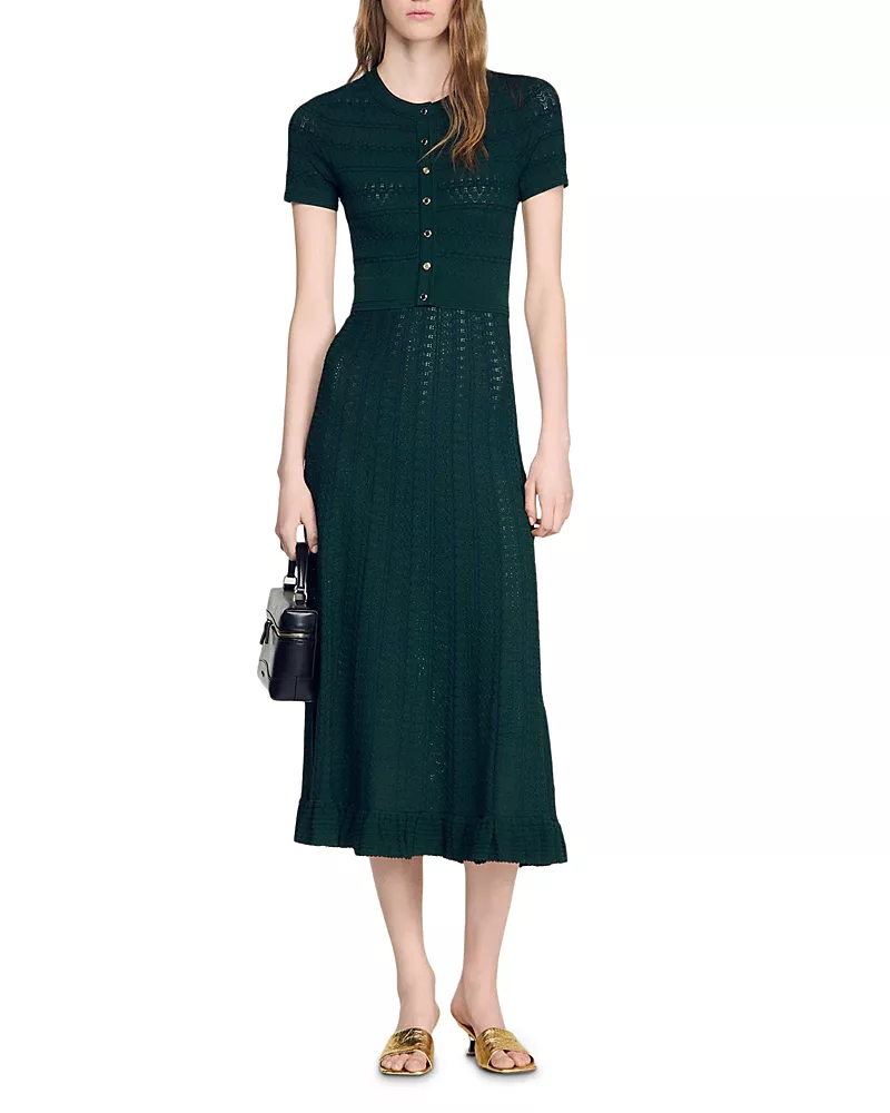 Sandro Orianne Pointelle Knit Midi Dress