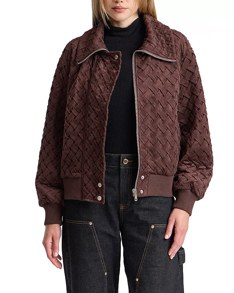 Avec Les Filles Faux Suede Down Bomber Jacket
