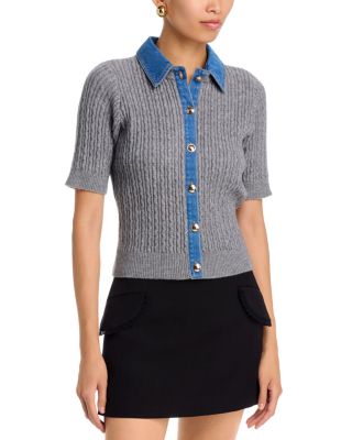Rosie Denim Contrast Cable Knit Cardigan Sweater - Exclusive  