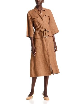 Linen Tie Waist Midi Dress