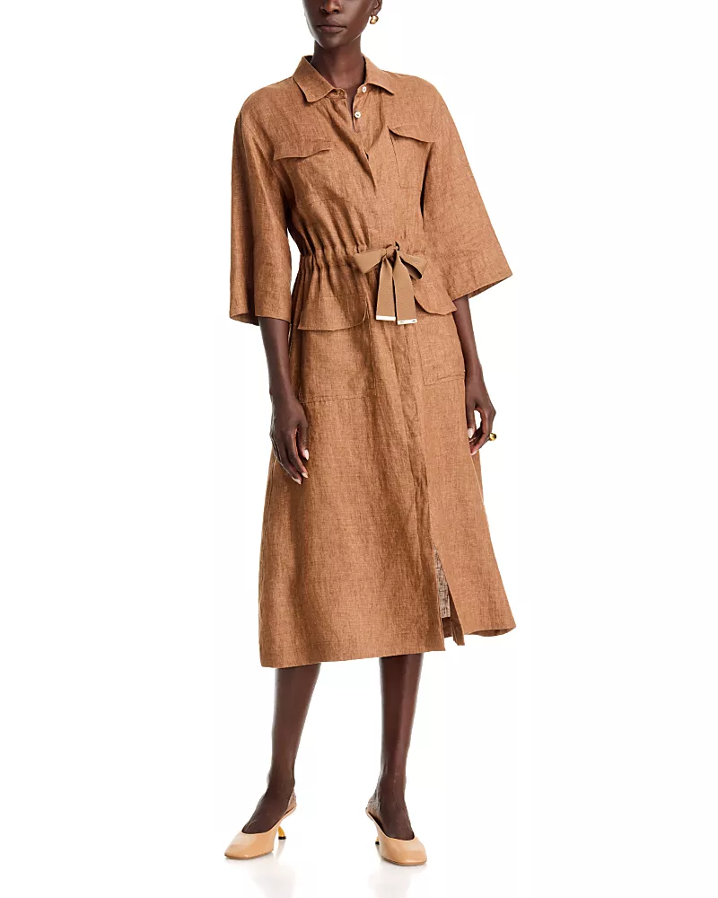 Herno Linen Tie Waist Midi Dress