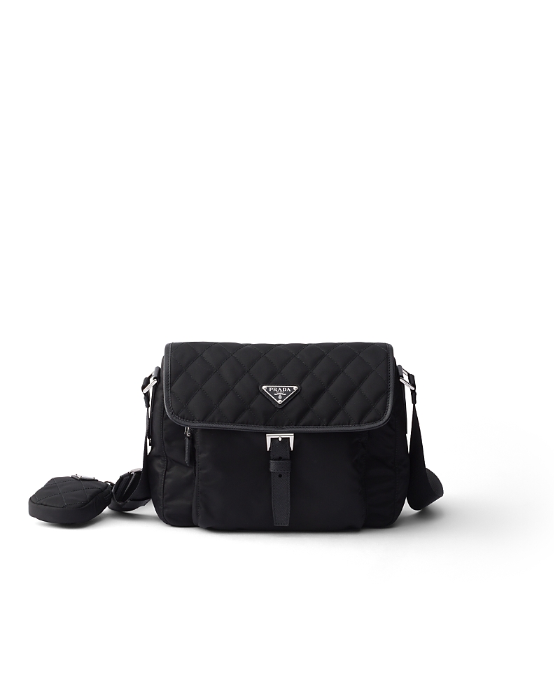 Prada Medium Quilted Re-nylon Shoulder Bag With Saffiano Leather Trim