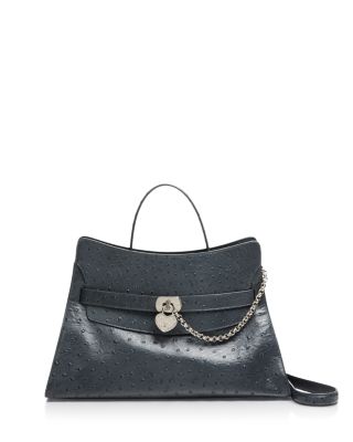 Ostrich Embossed Leather Shoulder Bag