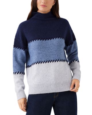 Contrast Stitch Mock Neck Colorblock Sweater