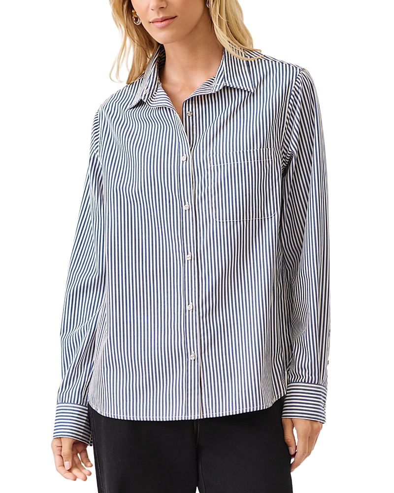 Karen Kane Cotton Long Sleeve Single Pocket Button Up Shirt