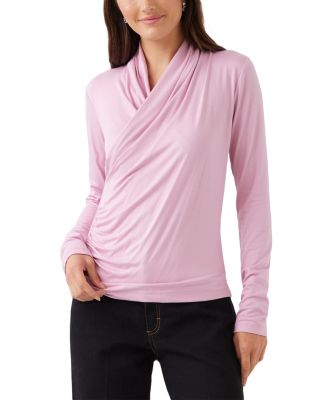 Crossover Side Shirred Long Sleeve Top