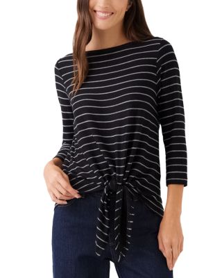 3/4 Sleeve Boat Neck Tie Front Top