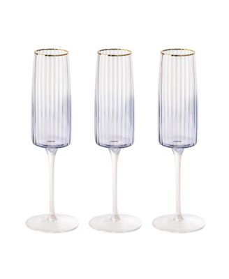  Ribbed Flute Champagne Glass, Set of 3, 8 Oz.