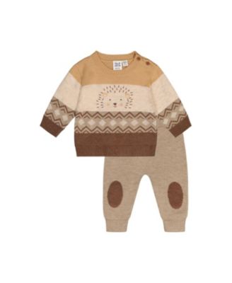  Boys' Knitted Hedgehog Intarsia Sweater and Knee Patch Pants Set - Baby