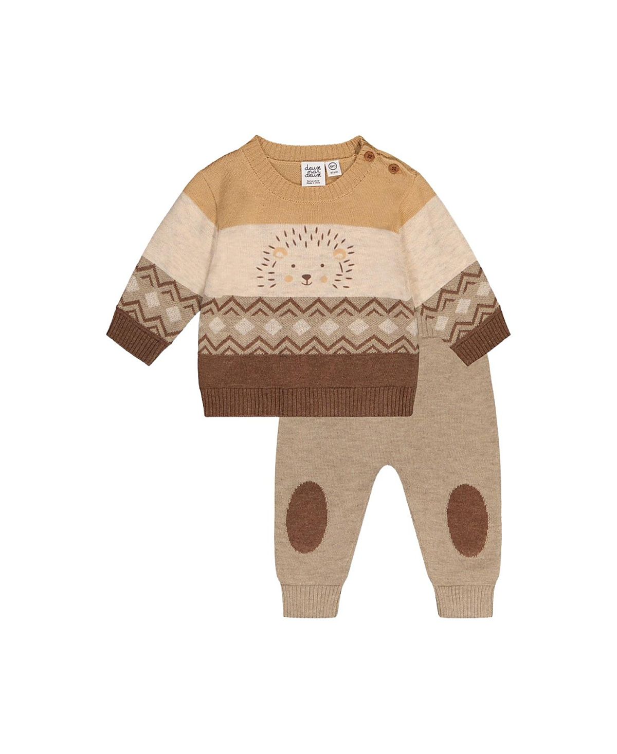 Deux par Deux Boys' Knitted Hedgehog Intarsia Sweater and Knee Patch Pants Set - Baby