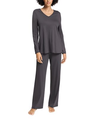 Cotton Silk V Neck Long Sleeve Pajama Set