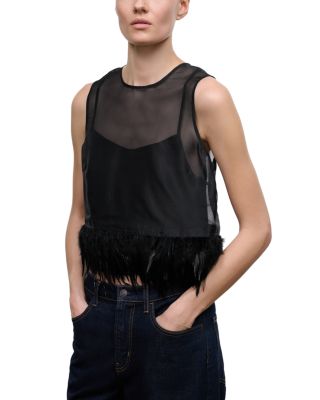 Avi Feather Trim Silk Top