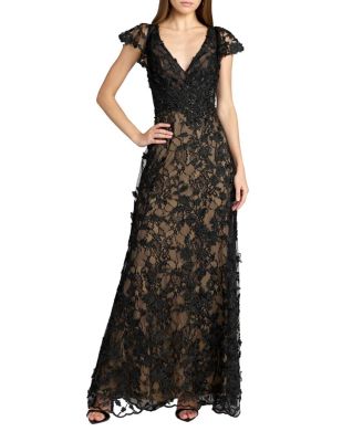  Petite Floral Embroidered Lace Flutter Sleeve Gown