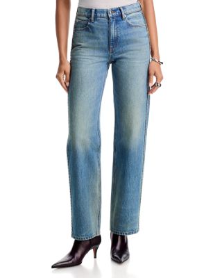Cotton Mid Rise Straight Jeans in Tinted Medium Indigo