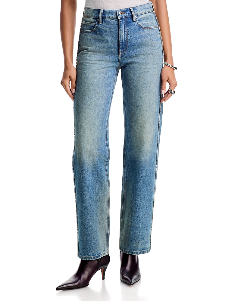 alexanderwang Cotton Mid Rise Straight Jeans in Tinted Medium Indigo