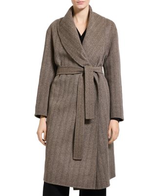 Luxe Shawl Collar Wool & Cashmere Herringbone Coat