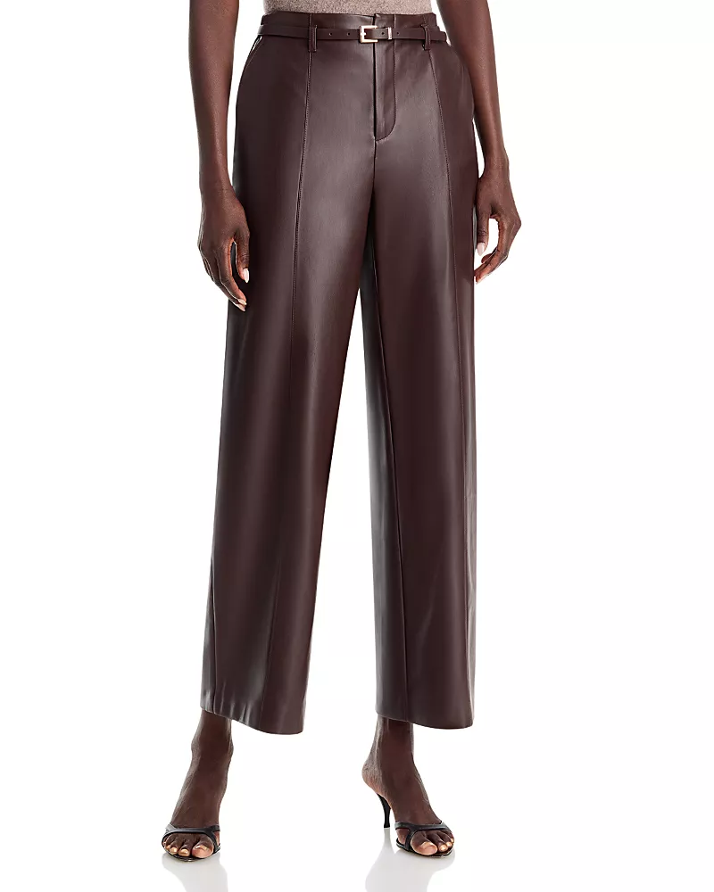 T Tahari Belted Faux Leather Pants