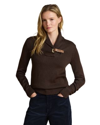 Buckle Trim Cotton Blend Sweater