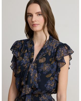 Crinkle Georgette Tie Neck Midi Dress - thumbnail 3