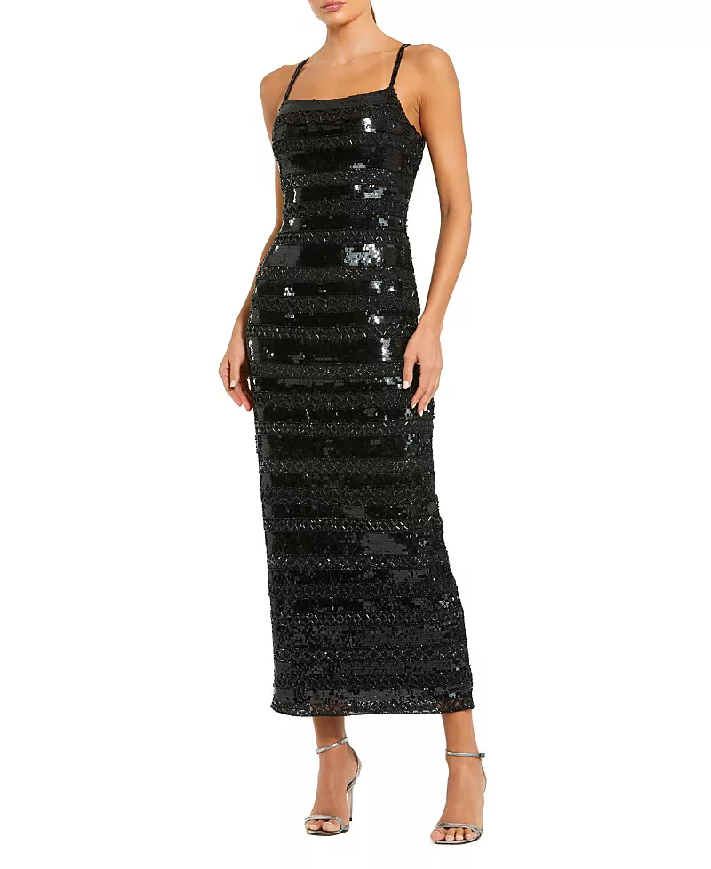 Mac Duggal Embellished Spaghetti Strap Midi Dress