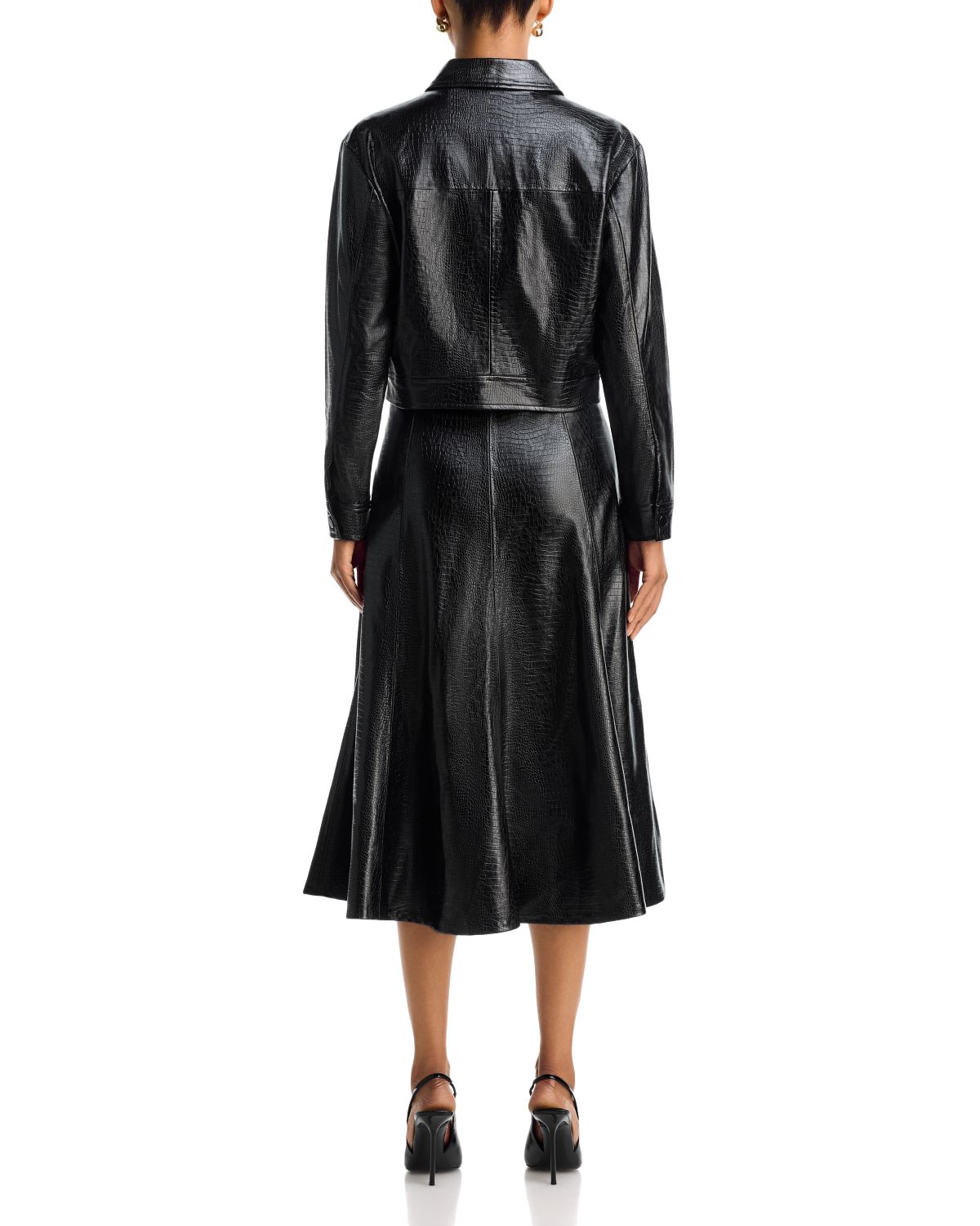 Croc Embossed Faux Leather Midi Skirt - Exclusive thumbnail 6