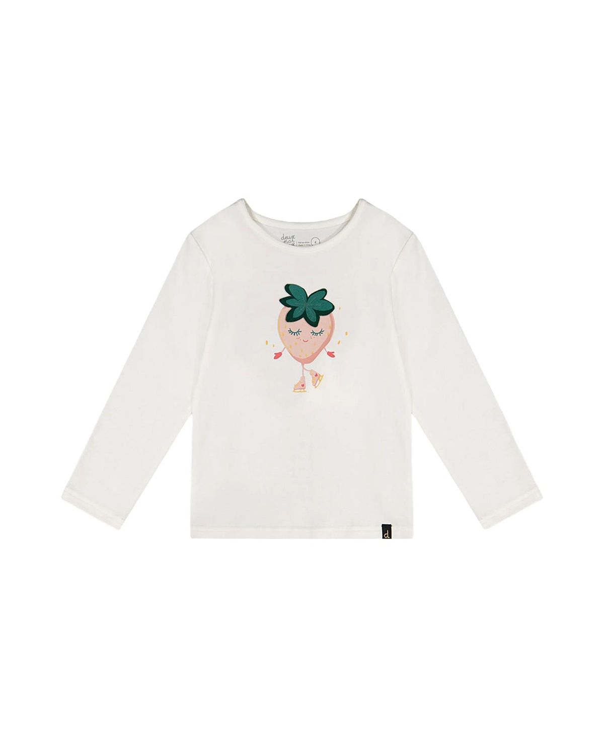 Deux par Deux Girls' Long Sleeve Organic Cotton Strawberry T-Shirt - Little Kid