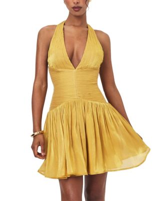  Xavia Crystal Organza Plunging Halter Mini Dress