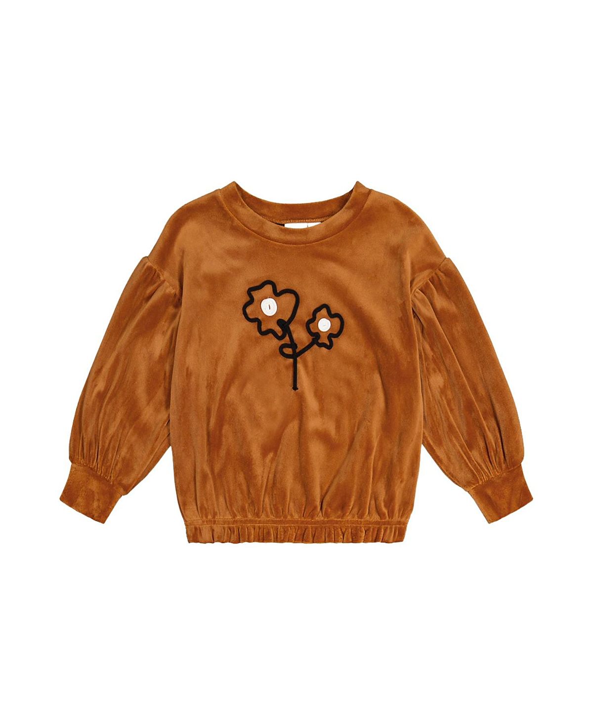 Deux par Deux Girls' Velvet Shimmer Flower Applique Elastic Hem Top - Little Kid