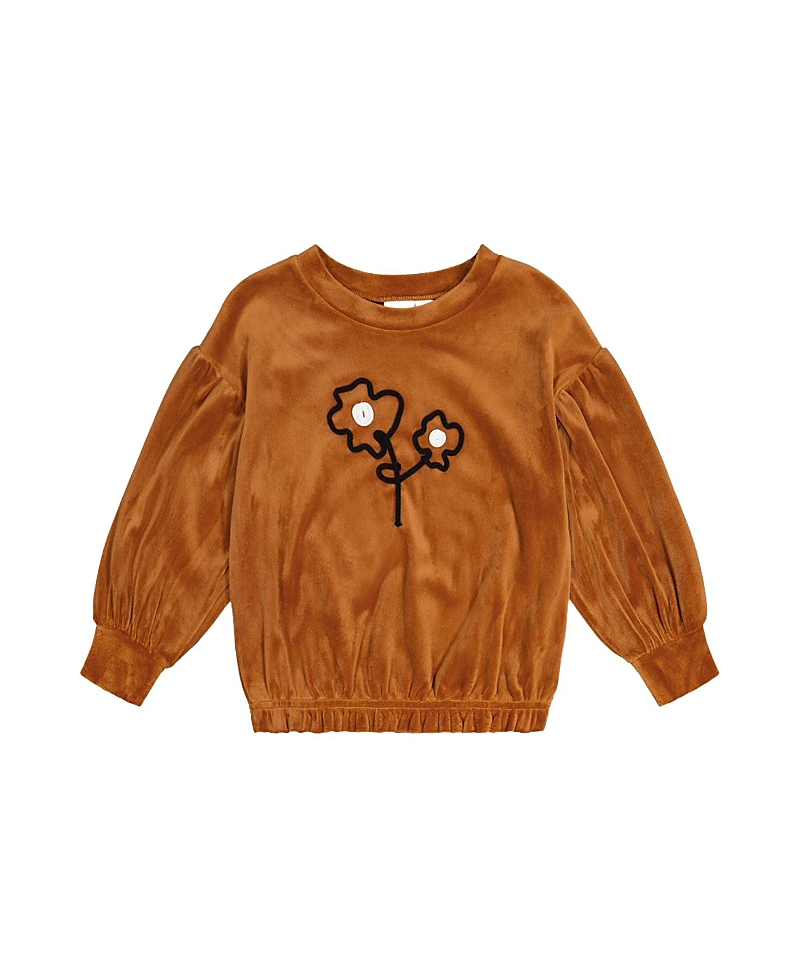 Deux par Deux Girls' Velvet Shimmer Flower Applique Elastic Hem Top - Little Kid