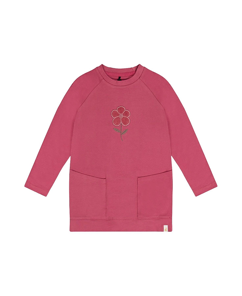 Deux par Deux Girls' Long Raglan Sleeves Relaxed Brushed Flower Tunic Top - Big Kid