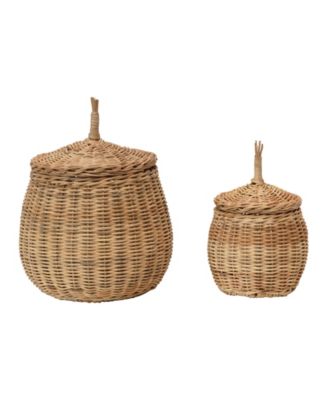 Hand-Woven Wicker Basket Storage with Lids, Set of 2