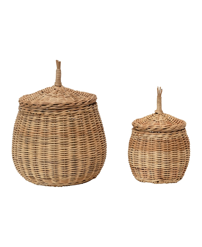Olive Grove Hand-woven Wicker Basket Storage With Lids, Set Of 2 In Natural