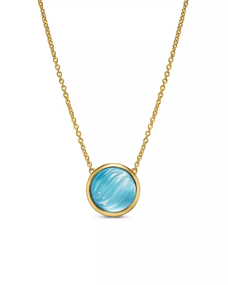 David Yurman Sculpted Cable Pendant Necklace in 18K Yellow Gold with Blue Topaz and Mother of Pearl, 11.3mm
