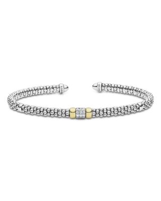14K Yellow Gold & Sterling Silver Signature Caviar Diamond Cuff Bracelet, 0.07 tcw