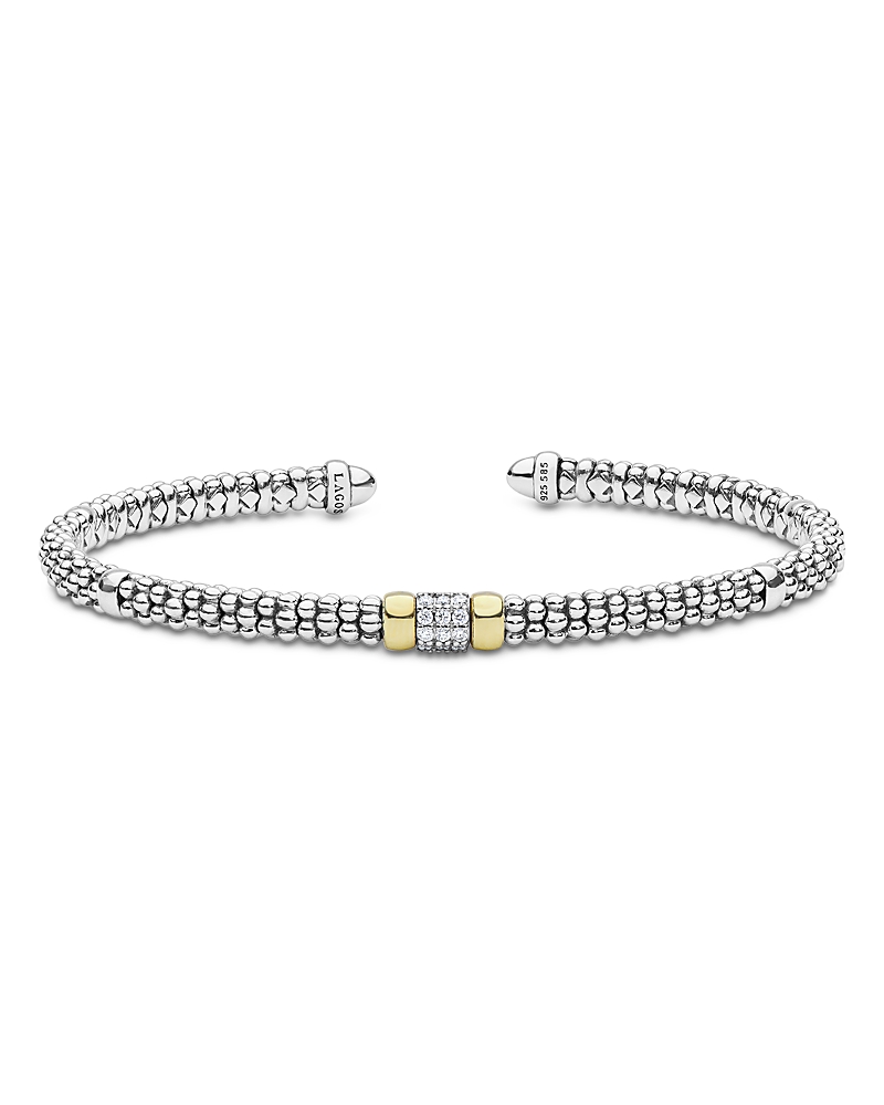 Lagos 14K Yellow Gold & Sterling Silver Signature Caviar Diamond Cuff Bracelet, 0.07 tcw