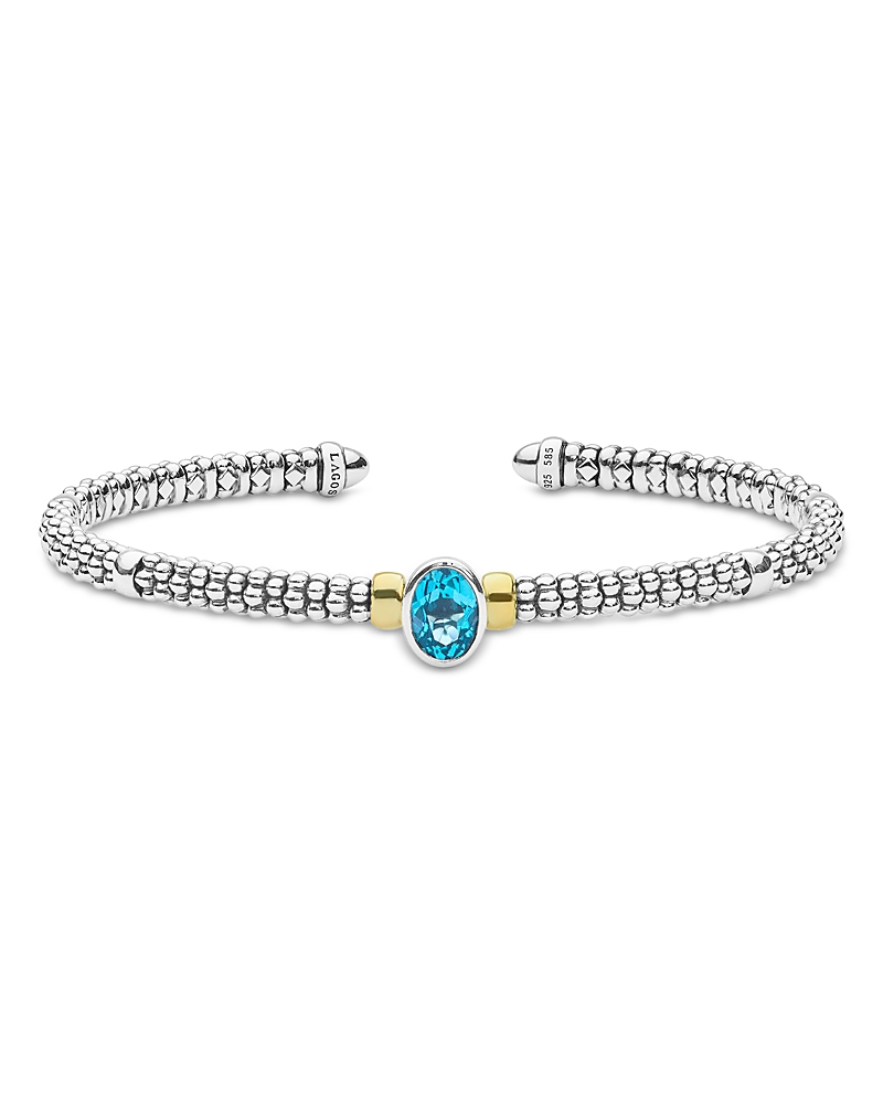 Lagos Sterling Silver Signature Caviar Topaz Mini Versa Cuff Bangle Bracelet