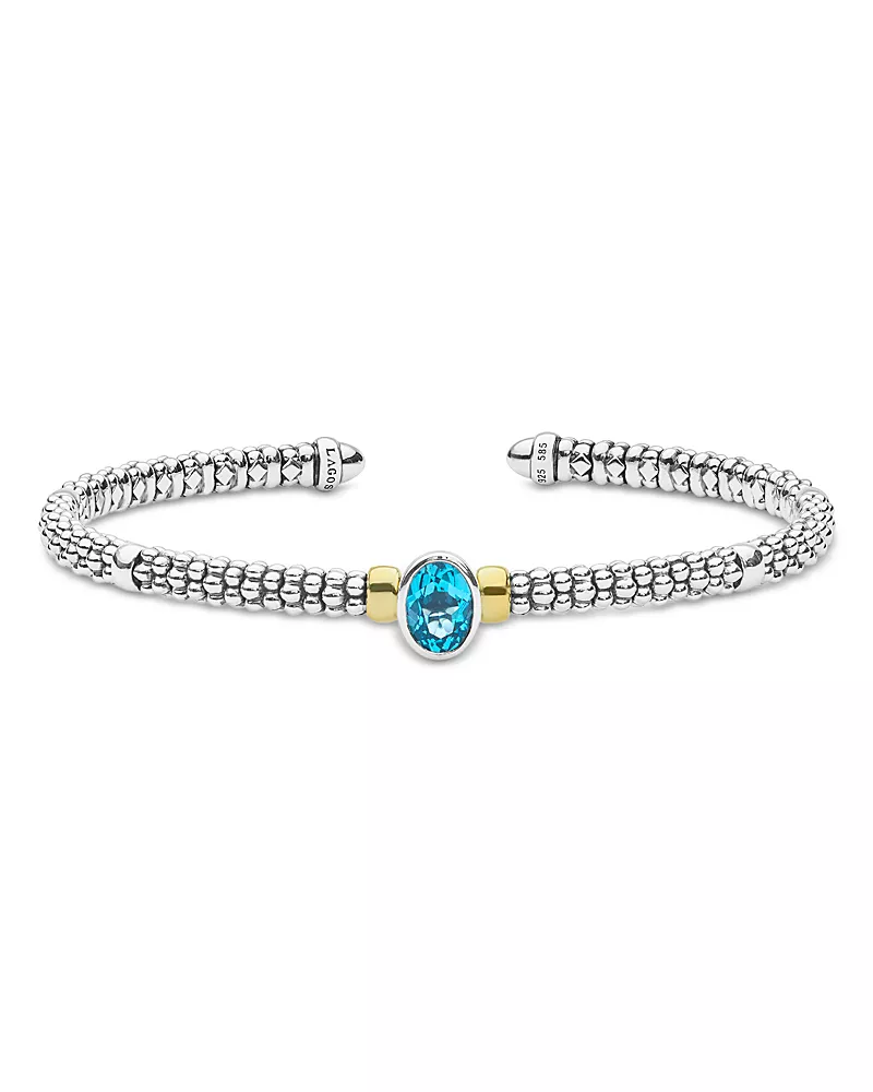 Lagos Sterling Silver Signature Caviar Topaz Mini Versa Cuff Bangle Bracelet